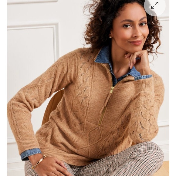 NWT Talbots Cable Knit Zip Collar Sweater - Size Medium - Camel Heather Color - Picture 1 of 8